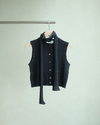 Ernie Palo × TAN Cable Knit Vest with Scarf NAVY (EP11FKN02)