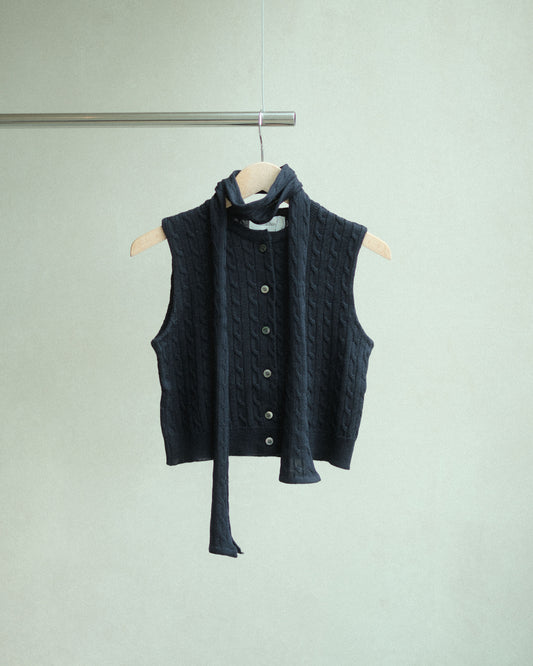 Ernie Palo × TAN Cable Knit Vest with Scarf NAVY (EP11FKN02)