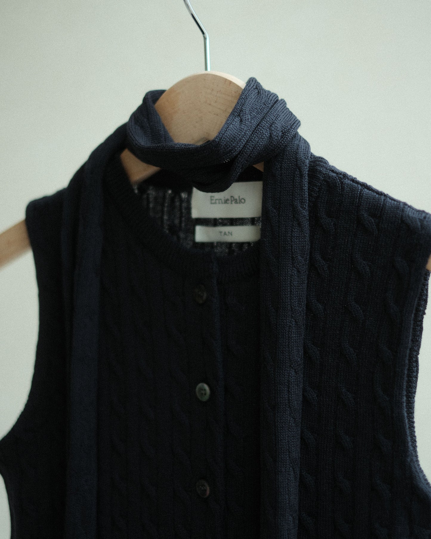 Ernie Palo × TAN Cable Knit Vest with Scarf NAVY (EP11FKN02)