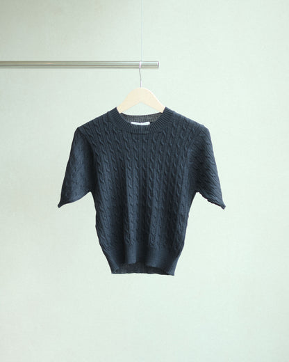 Ernie Palo × TAN Cable Half Sleeve Knit Navy (EP11FKN03)