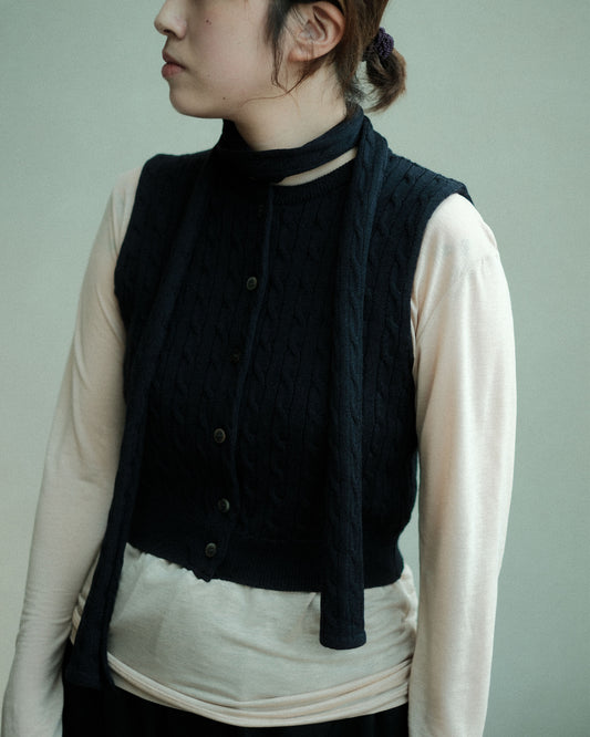 Ernie Palo × TAN Cable Knit Vest with Scarf NAVY (EP11FKN02)