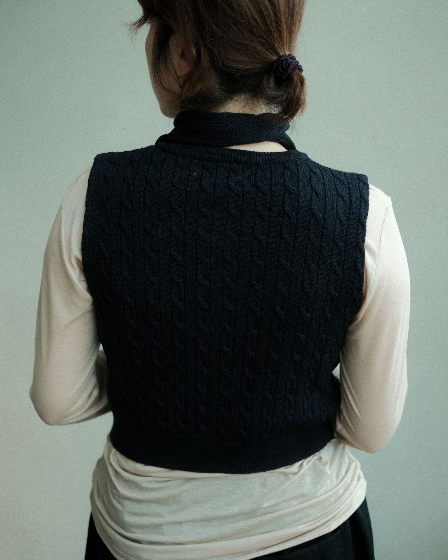 Ernie Palo × TAN Cable Knit Vest with Scarf NAVY (EP11FKN02)