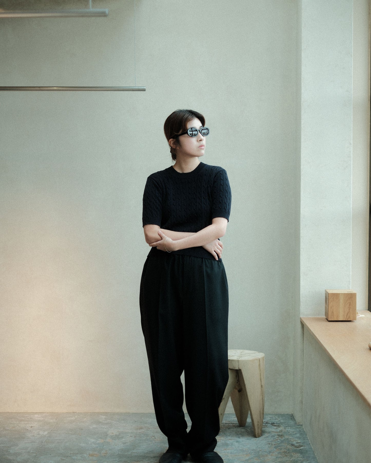 Ernie Palo × TAN Cable Half Sleeve Knit Navy (EP11FKN03)