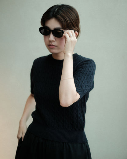 Ernie Palo × TAN Cable Half Sleeve Knit Navy (EP11FKN03)