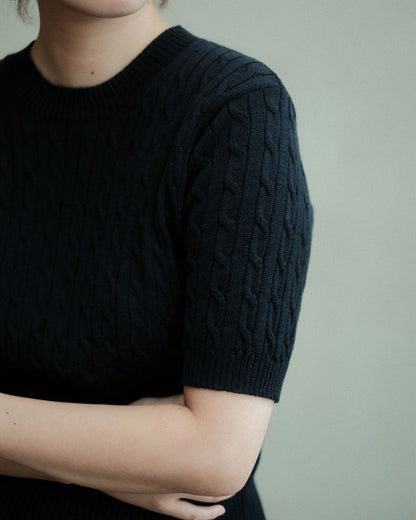 Ernie Palo × TAN Cable Half Sleeve Knit Navy (EP11FKN03)