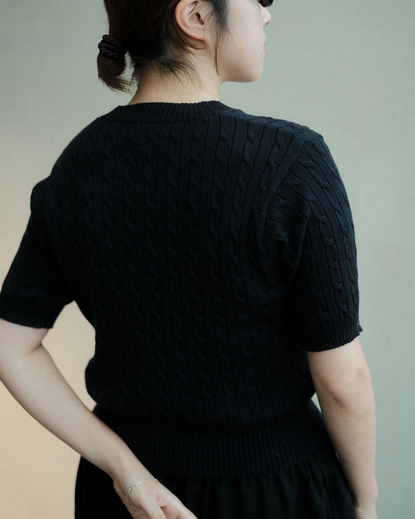 Ernie Palo × TAN Cable Half Sleeve Knit Navy (EP11FKN03)
