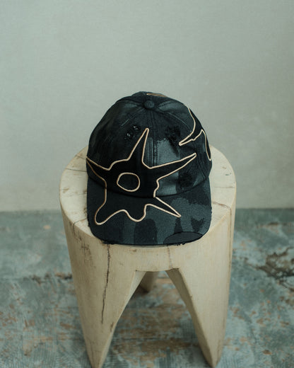 P.A.M. DISTRESSED URCHIN TAG BASEBALL CAP BLACK WASH (10425)