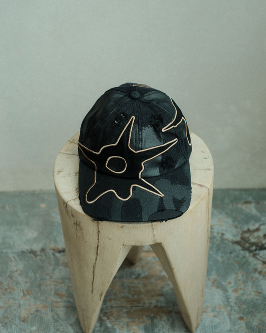 P.A.M. DISTRESSED URCHIN TAG BASEBALL CAP BLACK WASH (10425)