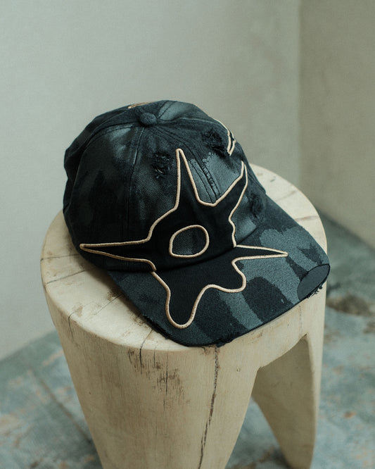 P.A.M. DISTRESSED URCHIN TAG BASEBALL CAP BLACK WASH (10425)