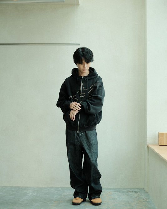 P.A.M. SHAPE SHIFT HOODED ZIP THRU SWEAT BLACK WASH (3888)