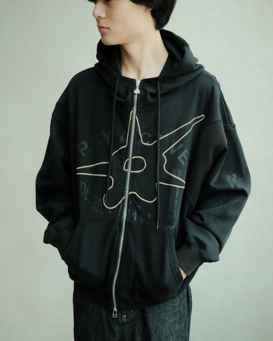 P.A.M. SHAPE SHIFT HOODED ZIP THRU SWEAT BLACK WASH (3888)