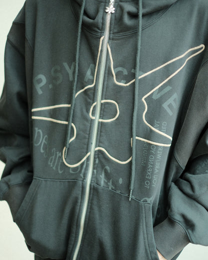 P.A.M. SHAPE SHIFT HOODED ZIP THRU SWEAT BLACK WASH (3888)