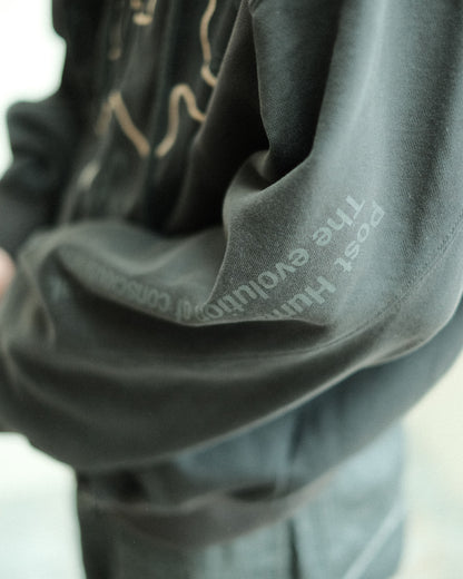 P.A.M. SHAPE SHIFT HOODED ZIP THRU SWEAT BLACK WASH (3888)