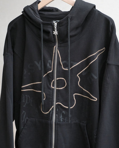 P.A.M. SHAPE SHIFT HOODED ZIP THRU SWEAT BLACK WASH (3888)