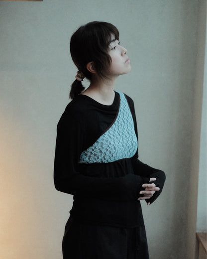 Baserange Rota Bra Dona Blue 重ね着・斜め正面