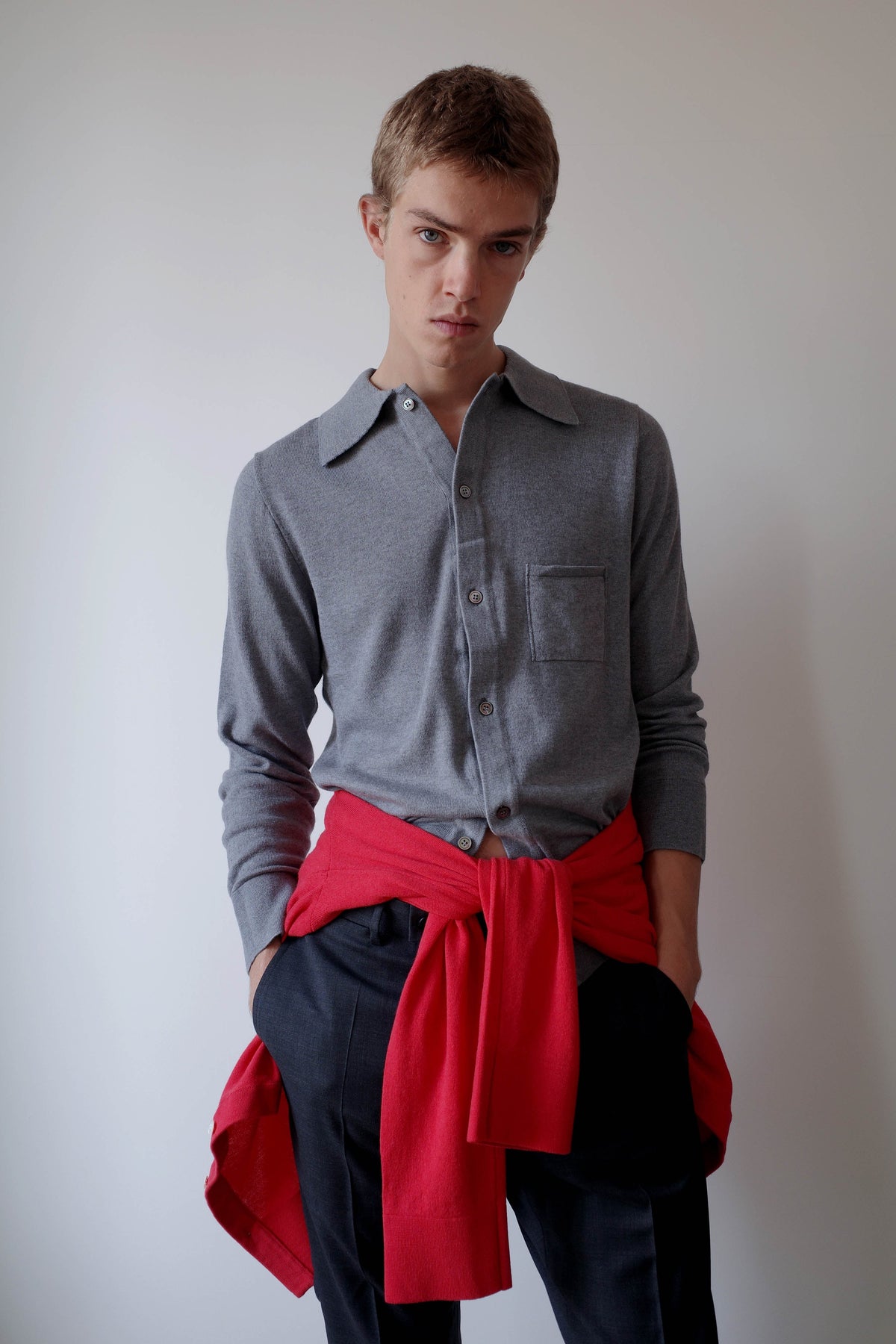 CAMISAS MANOLO LIGHT GREY KNITTED SHIRT 着用イメージ 26023001