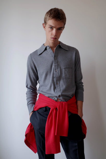 CAMISAS MANOLO LIGHT GREY KNITTED SHIRT 着用イメージ 26023001