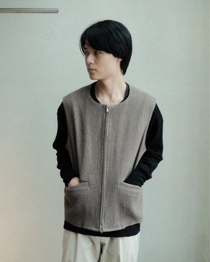 Ernie Palo Wool Corduroy Vest Top Brown EP12VT01 着用正面・上半身