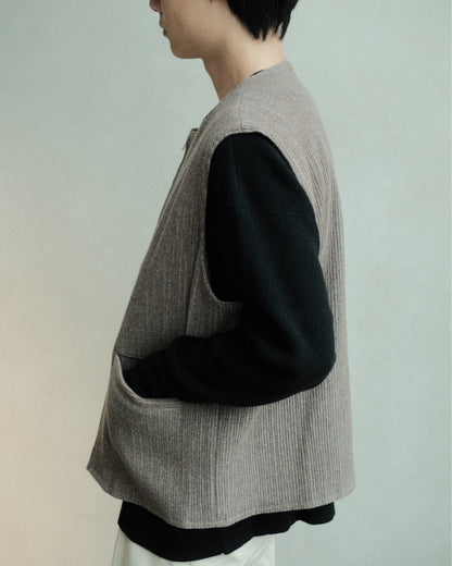 Ernie Palo Wool Corduroy Vest Top Brown EP12VT01 着用側面・アームホールとポケット