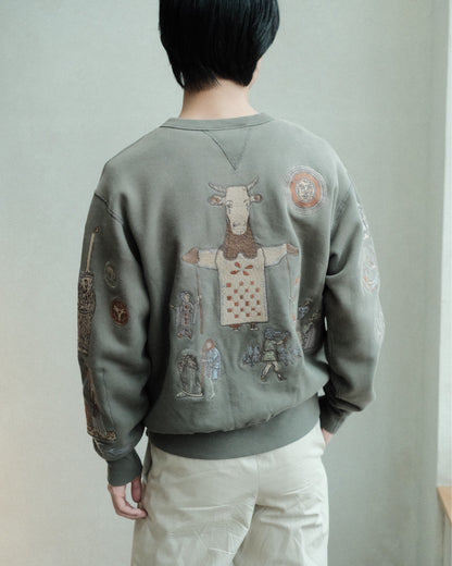 SAMUEL ZELIG Elder Crewneck Dark Sage EL-FW26-9-FT 着用背面