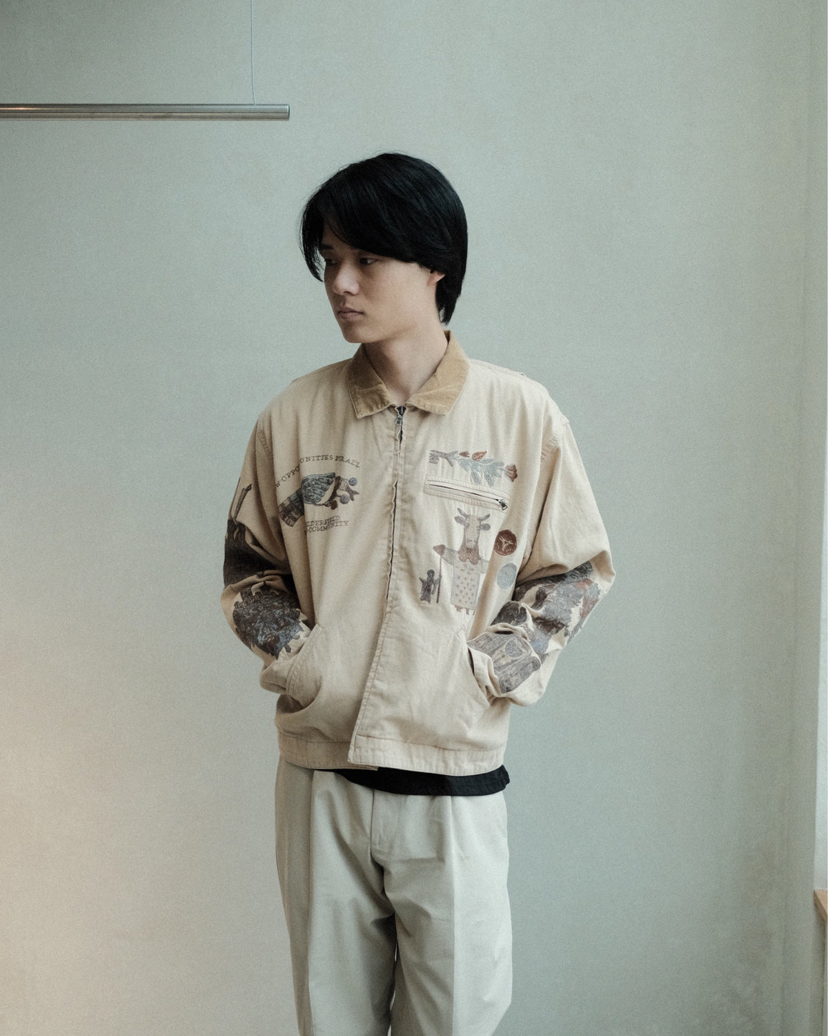 SAMUEL ZELIG Elder Work Jacket Pale Khaki EL-FW26-18-CAN 着用正面全体