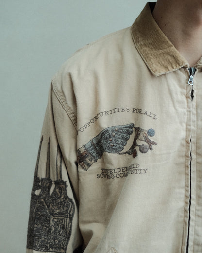 SAMUEL ZELIG Elder Work Jacket Pale Khaki EL-FW26-18-CAN 胸の翼と文字・袖刺繍の詳細